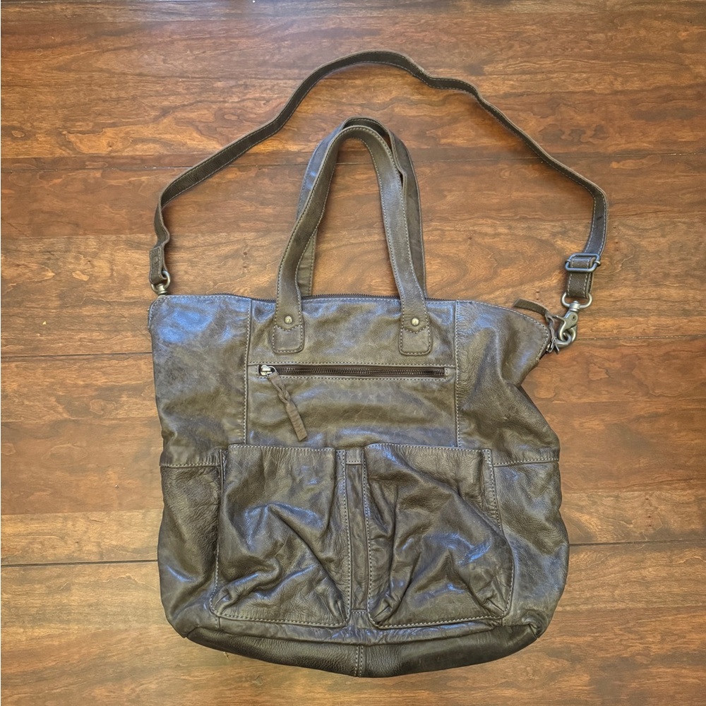 RPS Rock Paper Scissors Gray/Brown Leather Tote Bag